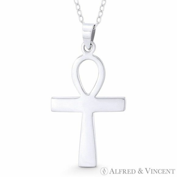 Egyptian Ankh Cross Crux Ansata Key-of-Life Charm Pendant in 925 Sterling Silver - Picture 1 of 1
